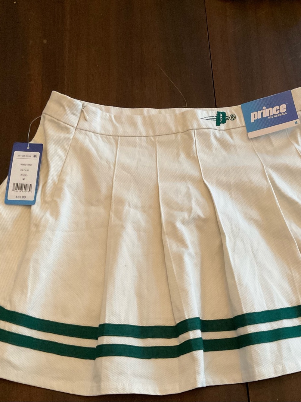 Prince White Pleated Skirt with Green Double Stripe Trim